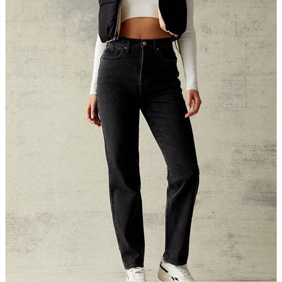 Pacsun Dad Jean Faded Black Denim Jeans Wide Leg Slit Button Fly Relaxed Fit 25 - Picture 9 of 9